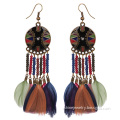 Wholesale Beaded Style Beach Gilded Hoop Feather Earrings